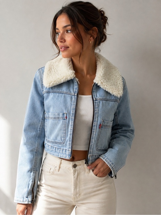 Levi's Jackets & Blazers - Levi’s Premium Sherpa Collar Cropped Denim Jacket Light Wash Size S